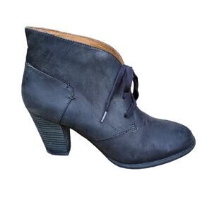 Clarks Indigo Black Leather Lace Up Block Heel Ankle Boot Bootie Sz 8.5